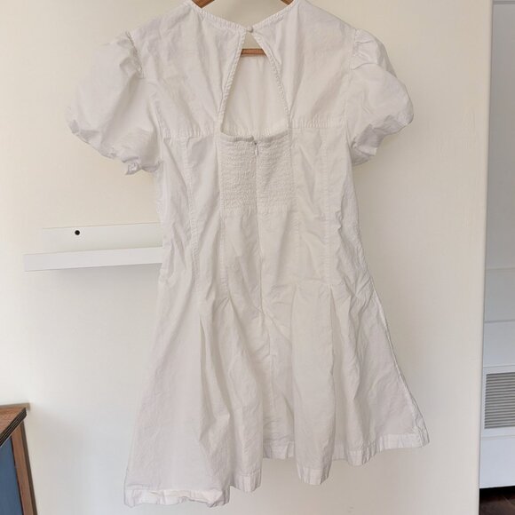 Anthropologie Maeve Puff Sleeve White Cotton Lined Smocked Mini A Line Dress M - Picture 6 of 7